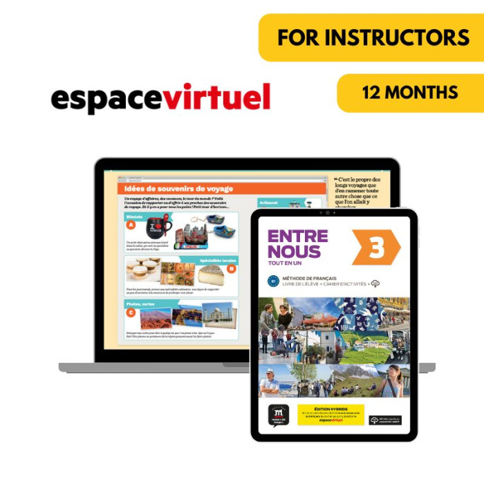 Entre Nous 3: 12-Month Espace Virtuel for Instructors